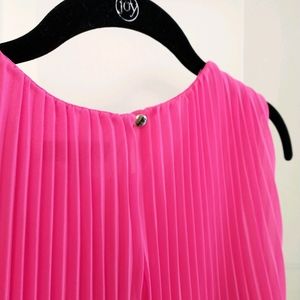 J. Crew: Pleated Georgette Blouse~Neon Flamingo